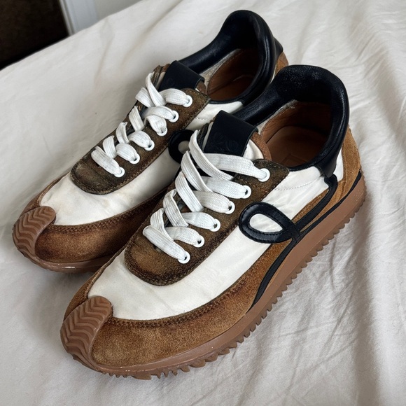 Loewe Shoes - Loewe Brown, White & Black Suede Leather Sneakers